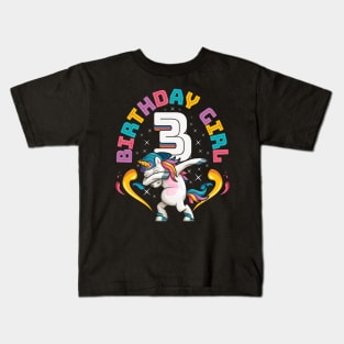 Dabbing Unicorn Birthday Girl 3 Year Old Kids T-Shirt